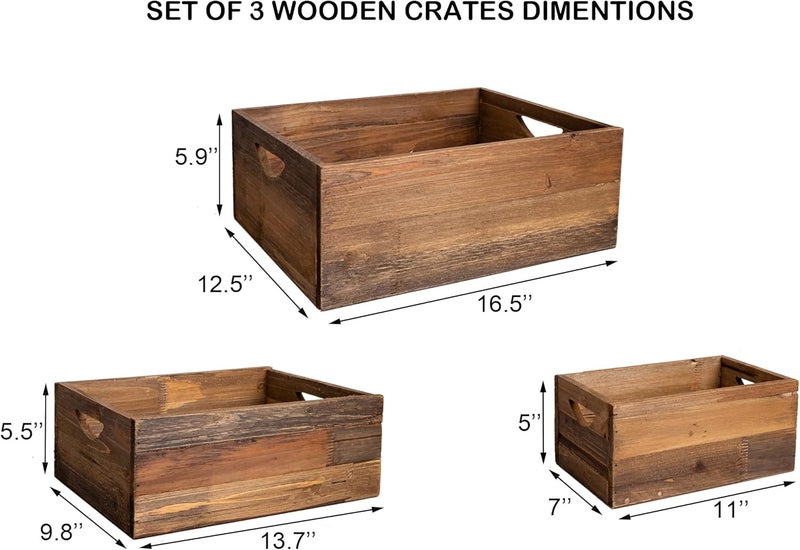 TIMRIS Set of 3 Rustic Distressed Wood Nesting Crates, Farmhouse Decorative Wooden Storage Boxes, Vintage Reclaimed Wood Baskets for Display (Natural) - Image 5